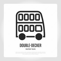 Double-decker bus thin line icon, side view. Logo for public transport. Vector illustration.