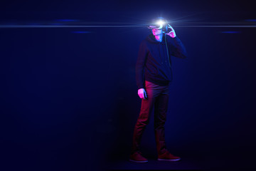 Fototapeta na wymiar Man with virtual reality headset.