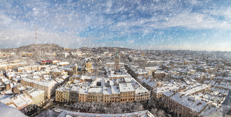Fototapeta premium Lviv panorama in winter