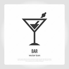 Bar symbol: cocktail with straw. Thin line icon for hotel. Vector illustration.