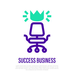 Success business: empty armchair and crown above. Thin line icon. Vector illustration.