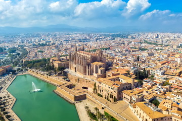 Fototapeta na wymiar Palma de Mallorca Spain aerial panoramic view historic center cathedral cityscape