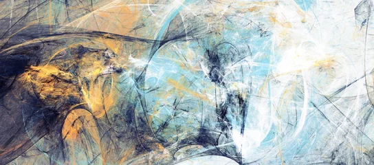 Foto op Aluminium Abstracte blauwe, gele zachte kleur achtergrond. Textuur schilderen. Moderne artistieke patroon. Fractal artwork voor creatief grafisch ontwerp © Alena