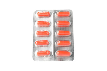 Capsules pill in blister pack isolated on white background