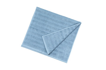 Blue towel isolated on white background, top view
