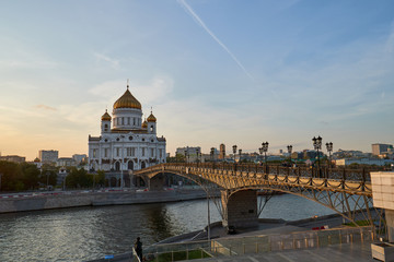 The Russian Orthodox Cathedral of Christ the Saviour the in Moscow, Russia, viewed from the bridge over the Moskva River, a few hundred metres southwest of the Kremlin.