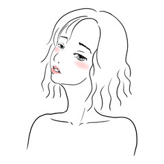 vector illustration of a cute girl portrait line art
