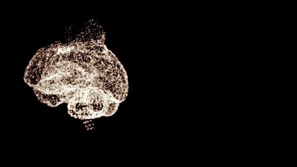 4k video of abstract human brain floating in space and some elements fly away.