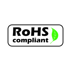 ROHS compliant sign with green leaf, vector illustration.