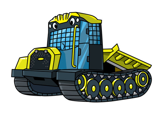 Funny skidding tractor with eyes kids illustration