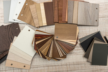 Wooden color swatch choosing wood material for architect or interior designer.