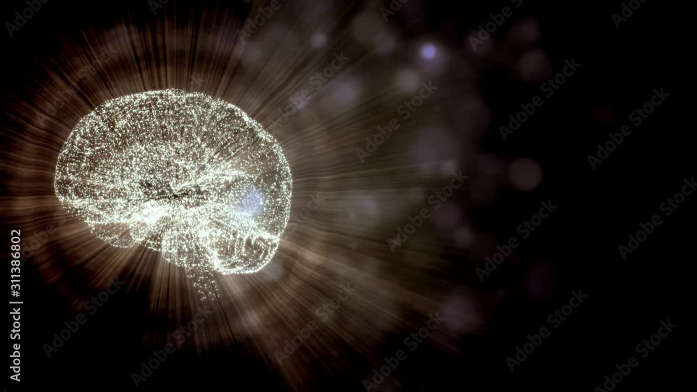 Aufkleber abstract video of brain connections of neurons in space, surrounded by flying bokeh particles and go