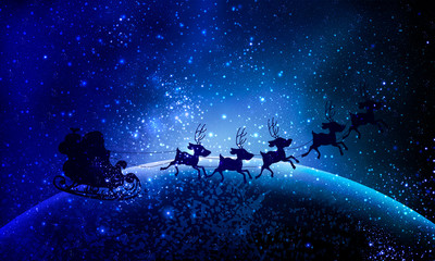 Obraz na płótnie Canvas Santa Claus on a background of blue planet, vector art illustration.