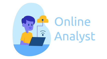 online clip art analyst, an internet network analyzer. landing page with illustrated characters. vector
