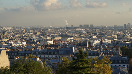 Fototapeta na wymiar Panoramic aerial view of the Paris at sunset, Montmartre, France.