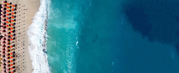 Aerial drone ultra wide panoramic photo of tropical exotic seascape in Indian ocean island with...