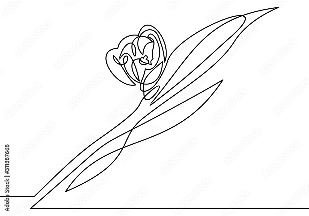 Poster tulip one line drawing. continuous line flower.