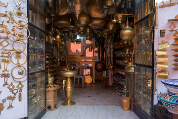 Typical lamps shop in the medina market in Marrakech