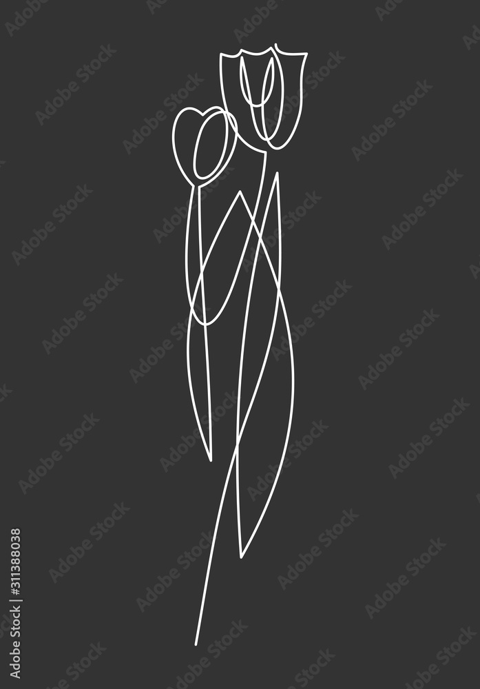 Poster tulip one line drawing. continuous line flower.