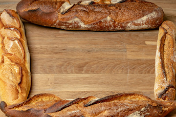 French baguettes. Fresh crisp bread. Copy space.