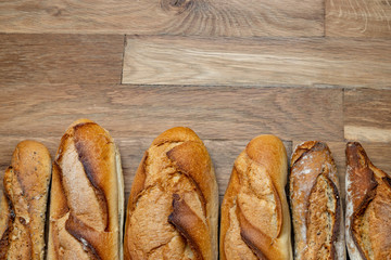 French baguettes. Fresh crisp bread. Copy space.
