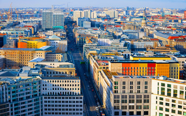 Aerial view to modern building architecture shopping street Potsdamer Platz reflex
