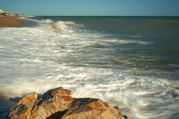 Fototapeta na wymiar Waves sea coast beach storm.