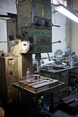 empty industrial background - factory interior with closeup of equipment