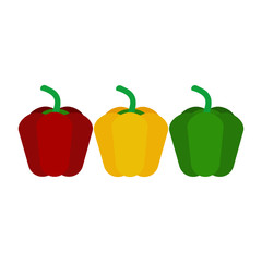 red, yellow and green bell pepper on white background