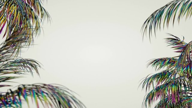 Color vibrations of swaying palms. Blur foreground and background. Space for text on a white background.Anodized color.