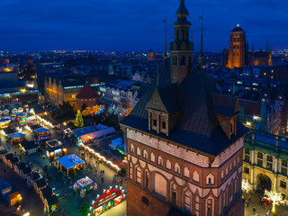 Illuminatedl Christmas fair in the old town of Gdansk, Poland