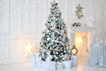 Beautiful decorations for christmas tree. A lot of christmas toys. 