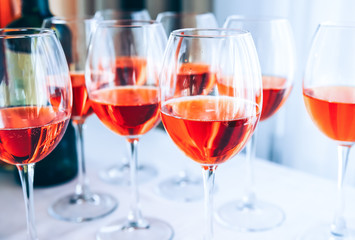 Alcohol in wine glasses at the party.