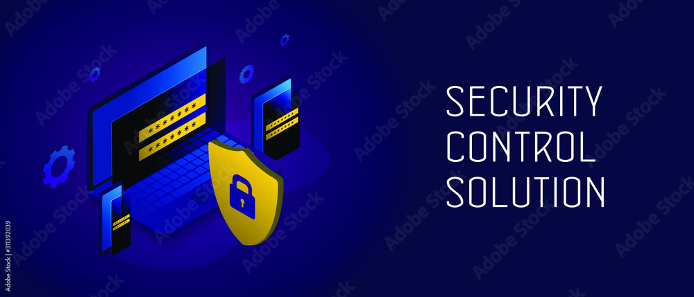 Wall mural security control solution concept. digital access control system, security management concept. isome