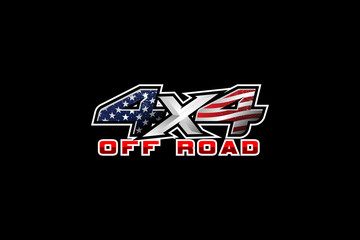 4x4 offroad with American flag type logo vector template © infernal  kiss