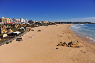 Top view of the public beach and seafront of Portimao, Portugal