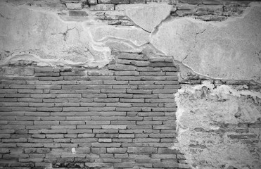 Wall the style vintage black gray background of old cement brick texture has white many horizontal...