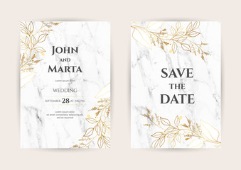Luxury Marble Wedding invitation cards with gold geometric polygonal lines vector design template. Trendy templates for banner, flyer, poster, greeting. eps10