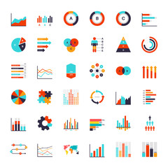 Infographics elements. Data analysis chart, modern presentation for business. Analytics workflow visualization, timeline and flowchart vector set