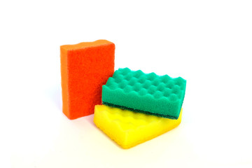 Colorful foam rubber sponges for dishwashing isolated on a white background