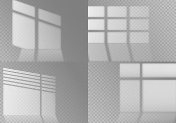 Overlay window shadows. White transparent sunlight from different windows on wall and floor surface. Isolated vector collection
