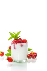 sweet homemade yogurt with fresh ripe strawberries