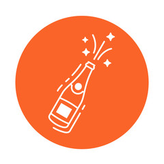 Bottle of champagne line color icon. Christmas, new year, birthday celebration vector illustration, background. Alcohol products. UI UX GUI design element. Vector clipart, illustration, template.