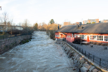 house on the waterfall on river