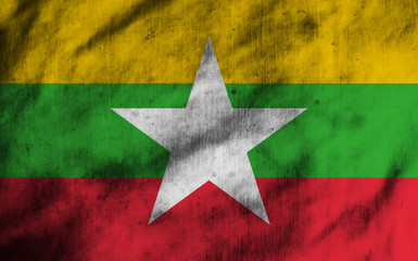 Burma flag on old fabric