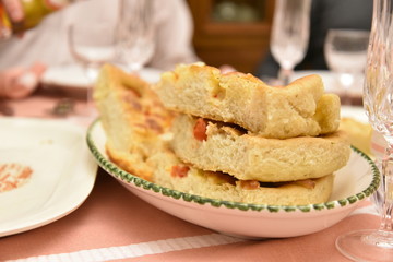 Pizza in the Plate on the Table