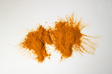 Turmeric powder on a white background