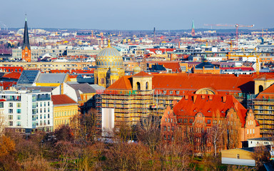 Aerial view on cityscape in City centre in Berlin reflex