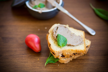 sandwiches with homemade chicken liver pate closeup