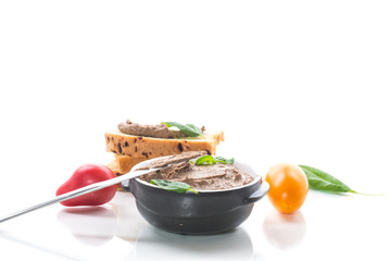 sandwiches with homemade chicken liver pate closeup